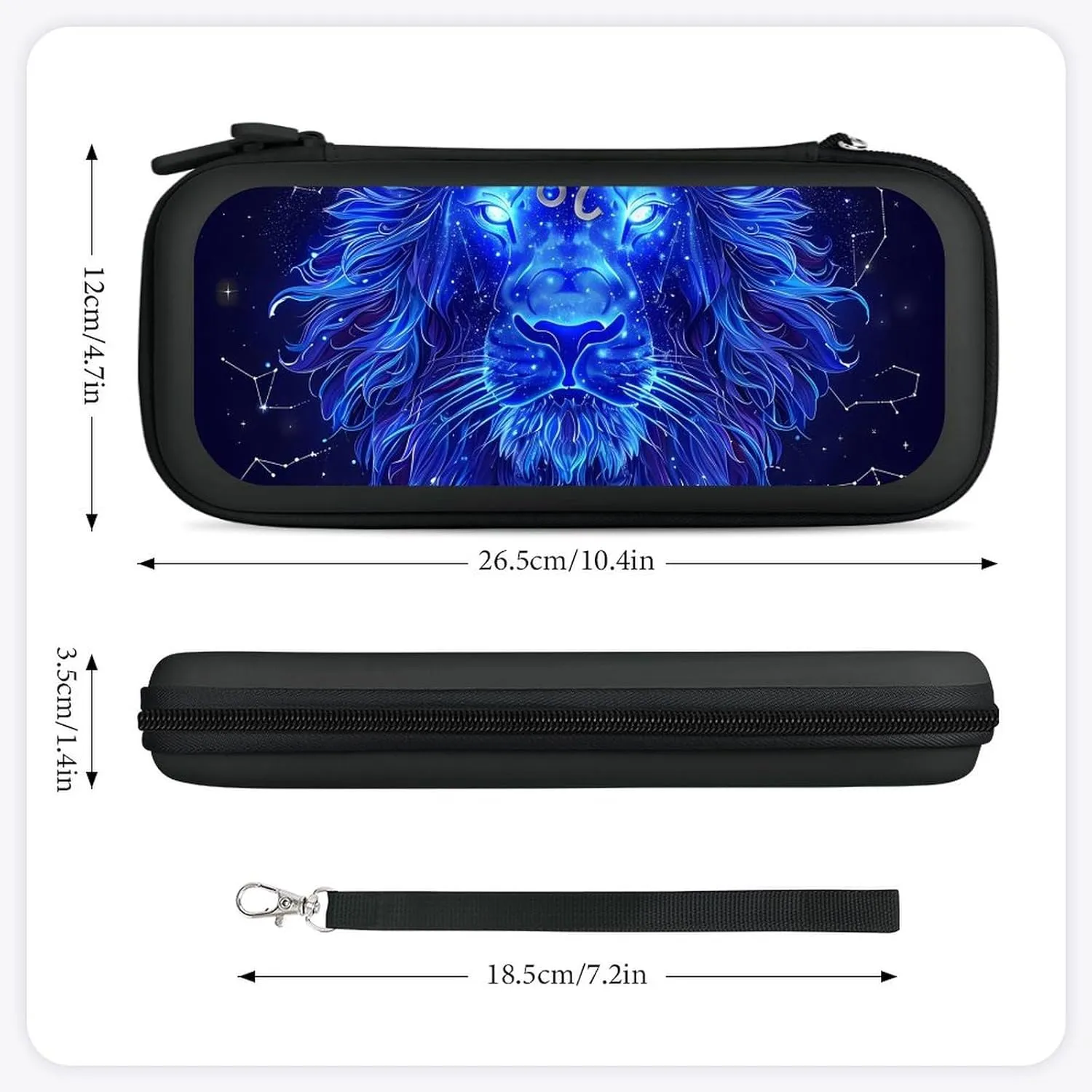 Leo Constellation Blue Lion Hard Shell Travel Case with Rope 15 Game Card Pockets Compatible with Switch Protective