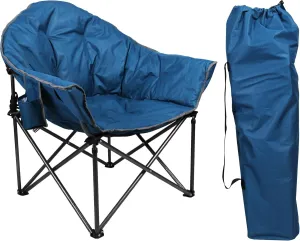 LET'S CAMP Heavy-Duty Oversize Camping Chair Round Moon Saucer Chair Padded with Cup Holder and Carry Bag Folding Chair,Navy
