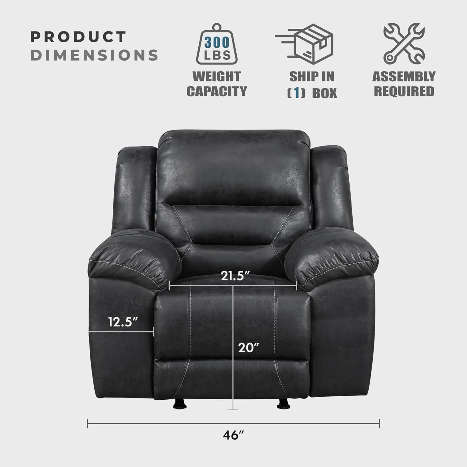 Lexicon Rocker Recliner Chair for Living Room, Wall Hugger Manual Recliner Chairs, Textured Microfiber Upholstered Rocking Reclining Chair, Home Theater Seating, Required Assembly, Black​