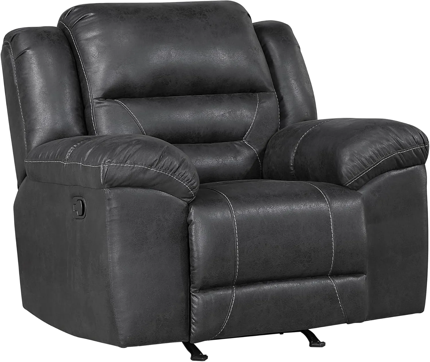 Lexicon Rocker Recliner Chair for Living Room, Wall Hugger Manual Recliner Chairs, Textured Microfiber Upholstered Rocking Reclining Chair, Home Theater Seating, Required Assembly, Black​