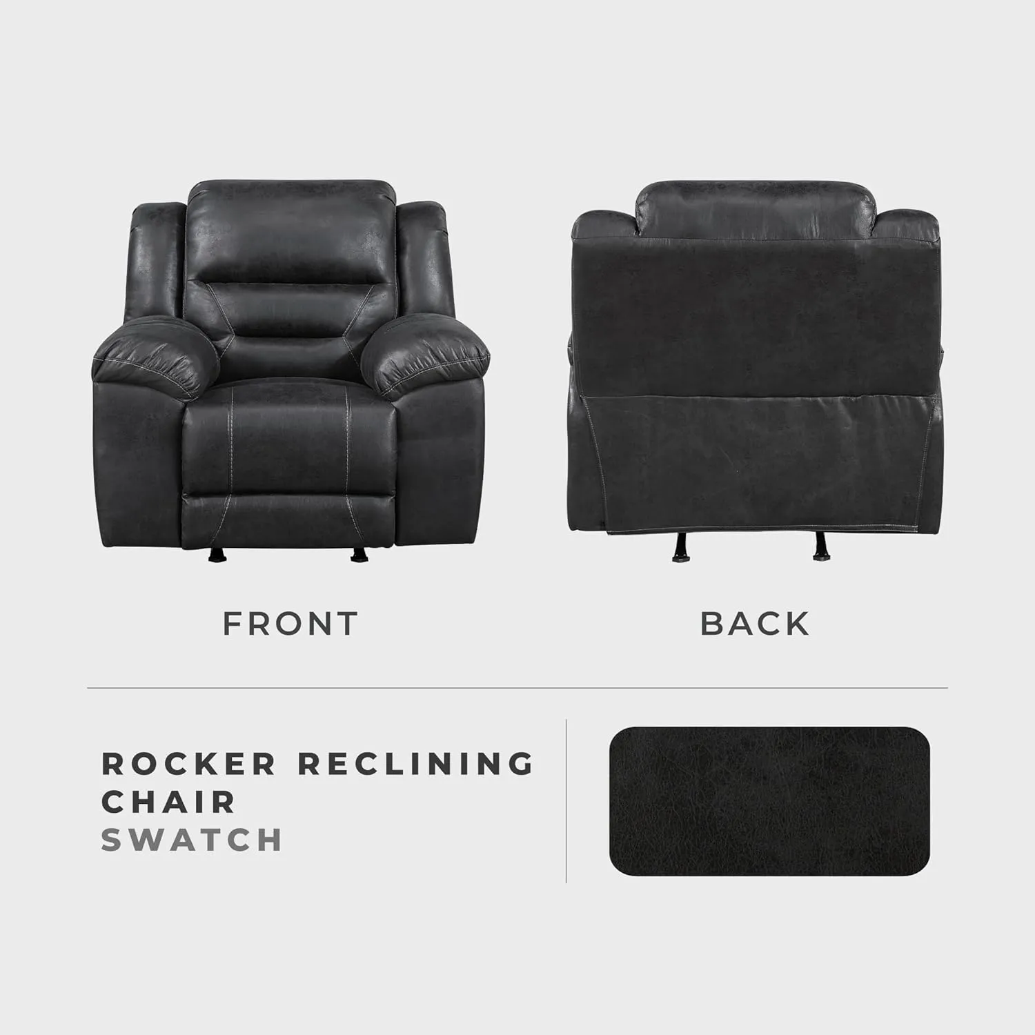 Lexicon Rocker Recliner Chair for Living Room, Wall Hugger Manual Recliner Chairs, Textured Microfiber Upholstered Rocking Reclining Chair, Home Theater Seating, Required Assembly, Black​