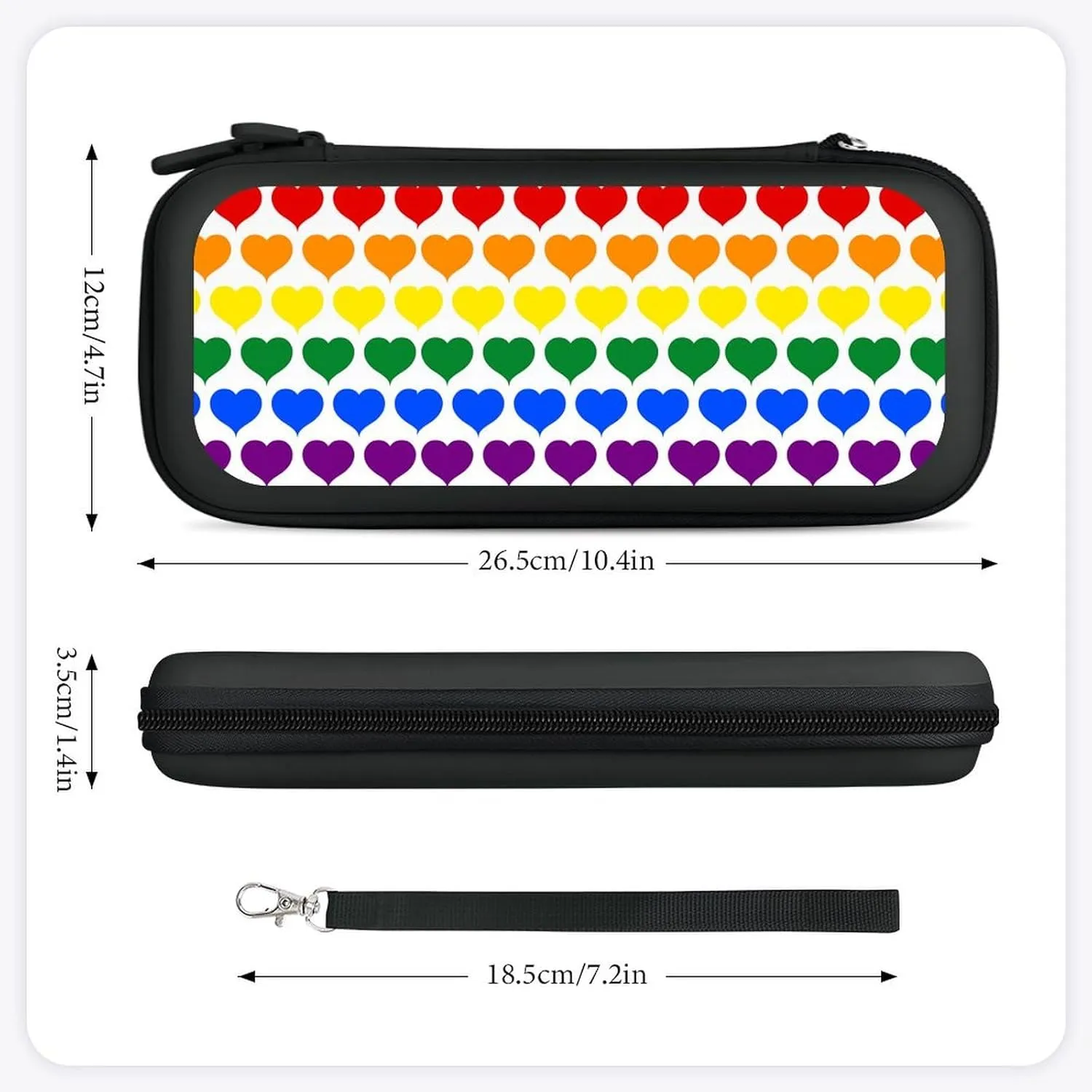 LGBT Flag Rainbow Heart Hard Shell Travel Case with Rope 15 Game Card Pockets Compatible with Switch Protective