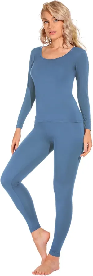Liang Rou Women's Crewneck Long Johns Ultra Thin Modal Thermal Underwear Top & Bottom Set