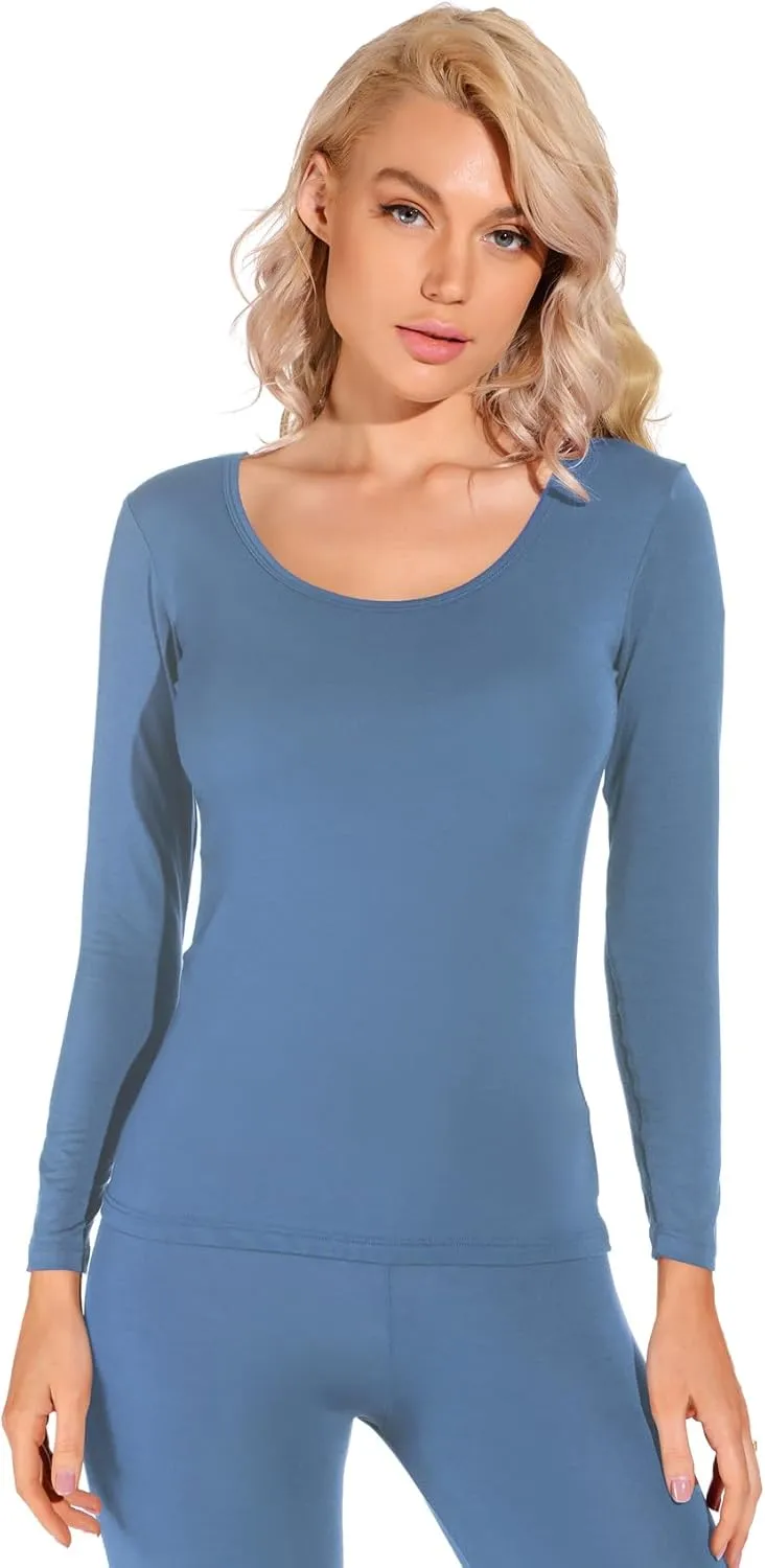 Liang Rou Women's Crewneck Long Johns Ultra Thin Modal Thermal Underwear Top & Bottom Set