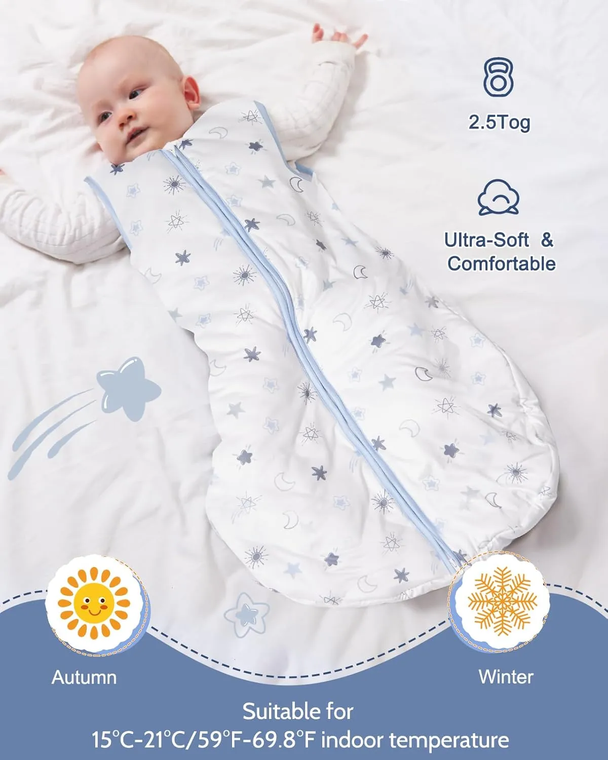 Lictin Baby Sleeping Bag 2.5 TOG, Unisex Winter Baby Sleep Sacks, Sleeveless Swaddle Wearable Blanket with 2-Way Zipper