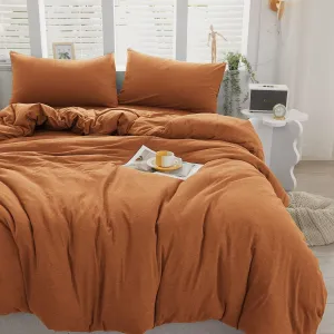 LIFETOWN 100% Jersey Knit Cotton Duvet Cover Set T-Shirt Feel Bedding Set Ultra Soft Wrinkle-Free (Burnt Orange, Twin)