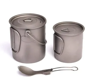 Light Titanium Camping Cookware Set Outdoor Kitchen Tableware Trekking Hanging Pot Cup Mug Spoon Cauldron Tourism Cookware