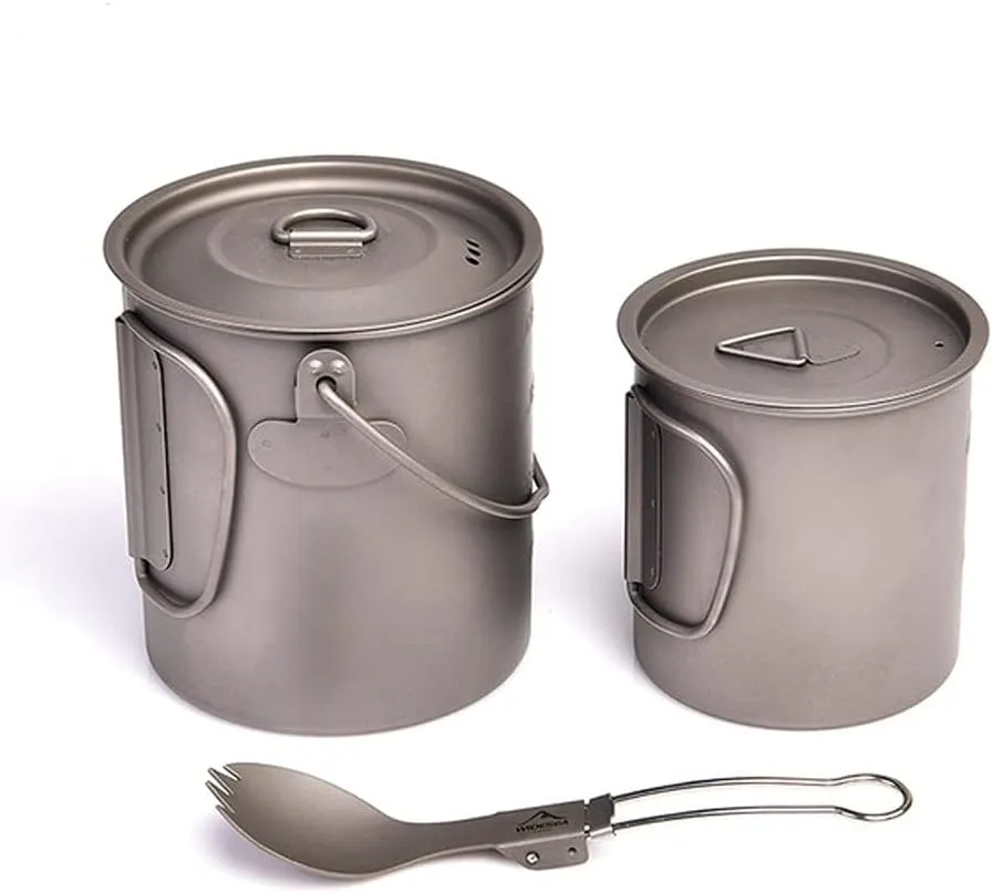 Light Titanium Camping Cookware Set Outdoor Kitchen Tableware Trekking Hanging Pot Cup Mug Spoon Cauldron Tourism Cookware
