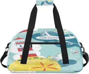 Lighthouse Airplane Gym Duffel Bag for Men Women Cartoon Pattern Sports Tote Bag with Adjustable Shoulder Strap for Dance Gymnastics Traveling Outdoor Camping Overnight Stay