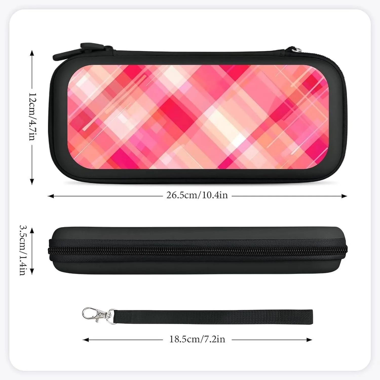Lightpink Checkered Stripes Graffiti Hard Shell Travel Case with Rope 15 Game Card Pockets Compatible with Switch Protective