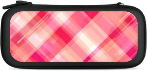 Lightpink Checkered Stripes Graffiti Hard Shell Travel Case with Rope 15 Game Card Pockets Compatible with Switch Protective