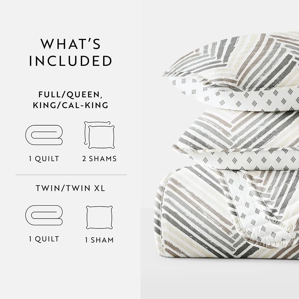 Linen Market Quilt Coverlet Set All Season Patterned Reversible Microfiber Ultra Soft Bedding in Painted Chevron - Twin/TwinXL Painted Chevron Light Gray