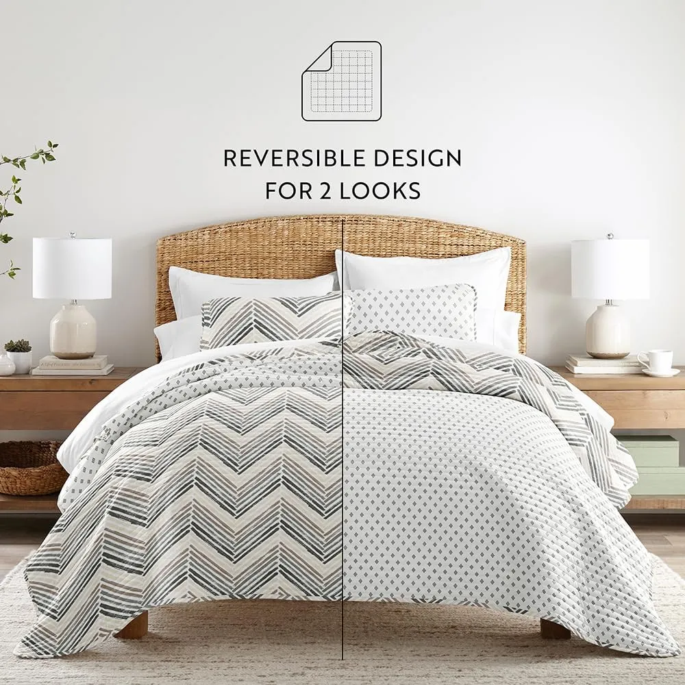 Linen Market Quilt Coverlet Set All Season Patterned Reversible Microfiber Ultra Soft Bedding in Painted Chevron - Twin/TwinXL Painted Chevron Light Gray