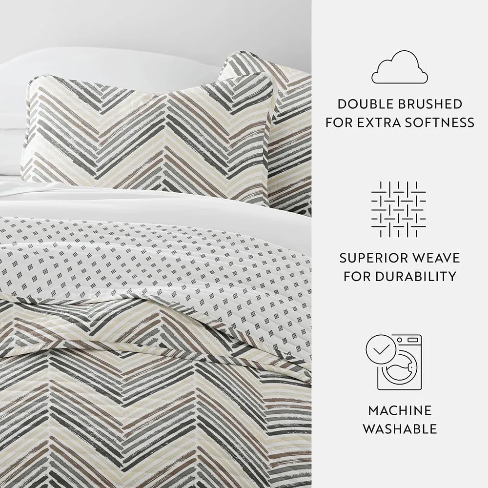 Linen Market Quilt Coverlet Set All Season Patterned Reversible Microfiber Ultra Soft Bedding in Painted Chevron - Twin/TwinXL Painted Chevron Light Gray