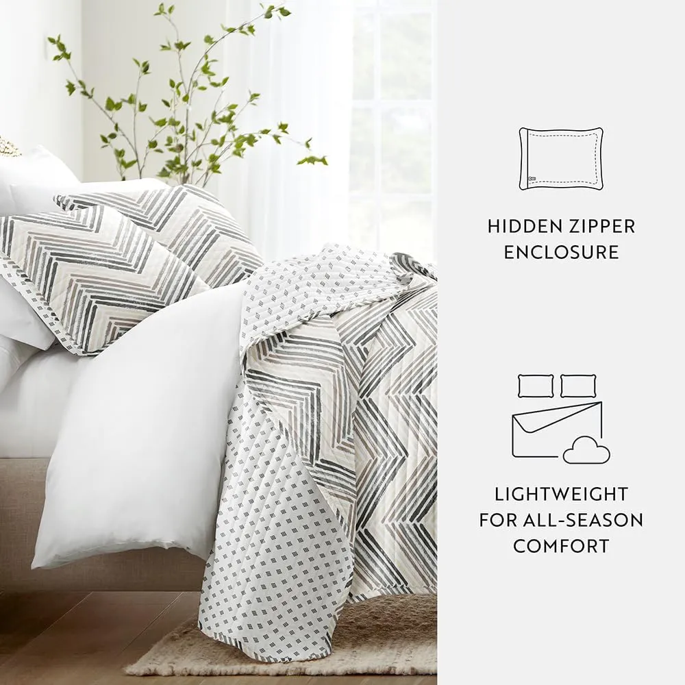 Linen Market Quilt Coverlet Set All Season Patterned Reversible Microfiber Ultra Soft Bedding in Painted Chevron - Twin/TwinXL Painted Chevron Light Gray
