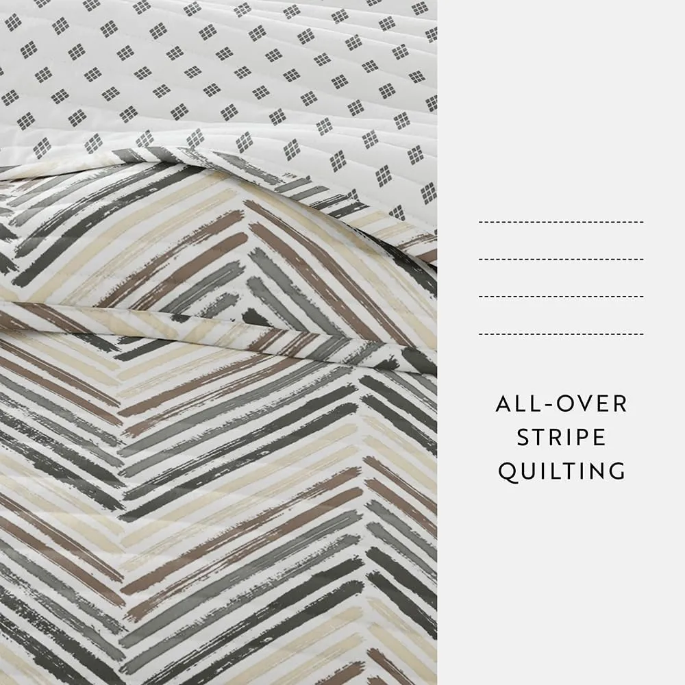 Linen Market Quilt Coverlet Set All Season Patterned Reversible Microfiber Ultra Soft Bedding in Painted Chevron - Twin/TwinXL Painted Chevron Light Gray