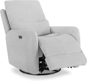 Linen Power Recliner Nursery Glider 360° Swivel Rocking Chair Deluxe Upholstered Seating with Lumbar Support and Type-C & USB Ports for Living Room,Light Grey