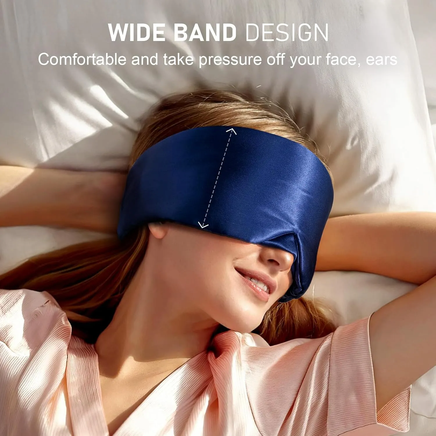 LitBear Silk Sleep Mask for Side Sleeper, Eye Mask Sleeping for Women Men 100% 22 Momme Pure Mulberry Silk, Face-Hugging Padded Silk Eye Cover for Sleeping with Adjustable Band (Midnight Blue)