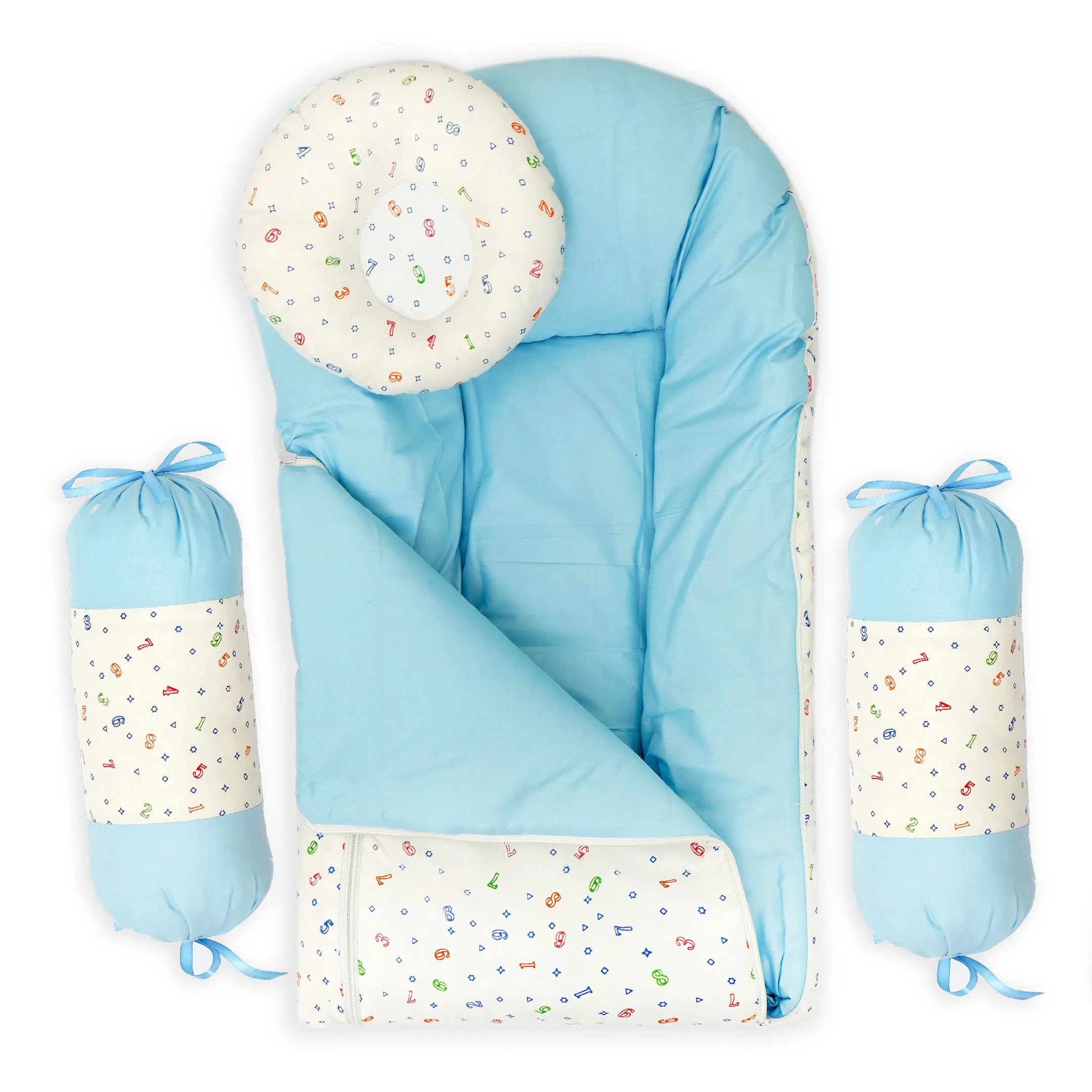 Little One Baby 4 Pcs Sleeping Set Printed Blue