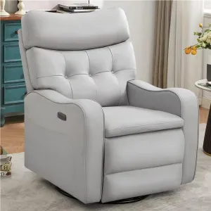 Living Room Electric Nursery Rocker Recliner Chair Ergonomic Casual Lazy Sofa Power 270° Swivel Chair with USB and Type-C Port for Adults