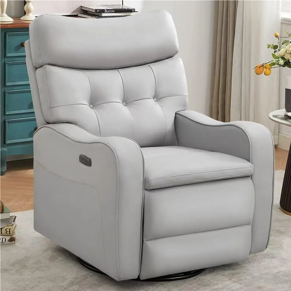 Living Room Electric Nursery Rocker Recliner Chair Ergonomic Casual Lazy Sofa Power 270° Swivel Chair with USB and Type-C Port for Adults