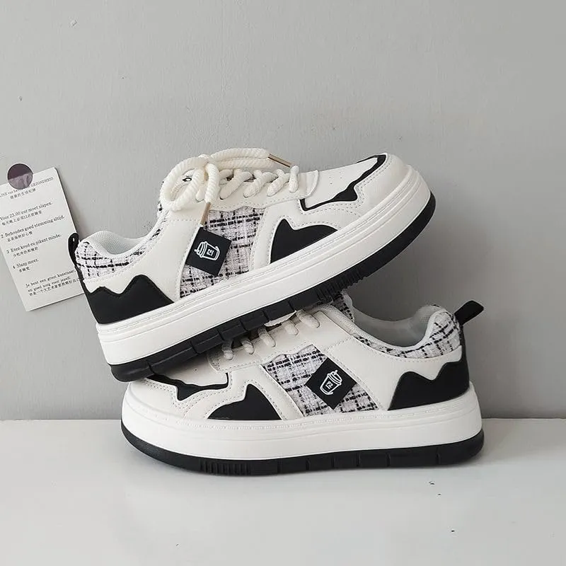 Loizziuy Aesthetic Checkerboard Skateboarding Sneakers Preppy Classic Casual Shoes for Women with Collegiate Versatile Round-Toe
