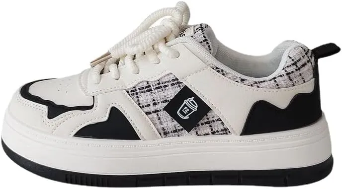 Loizziuy Aesthetic Checkerboard Skateboarding Sneakers Preppy Classic Casual Shoes for Women with Collegiate Versatile Round-Toe