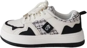 Loizziuy Aesthetic Checkerboard Skateboarding Sneakers Preppy Classic Casual Shoes for Women with Collegiate Versatile Round-Toe