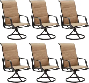 LOKATSE HOME 6 PCS Outdoor Patio Swivel Dining Set with Textilene High Back for Backyard Deck Lawn and Garden, Beige