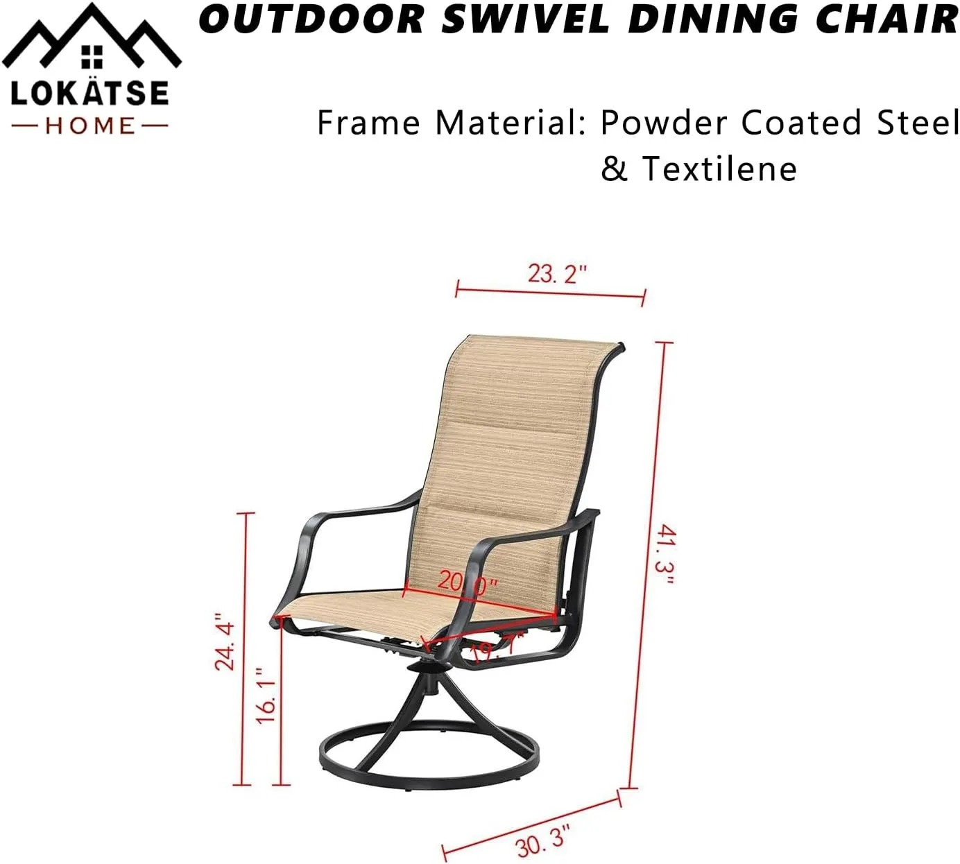 LOKATSE HOME 6 PCS Outdoor Patio Swivel Dining Set with Textilene High Back for Backyard Deck Lawn and Garden, Beige