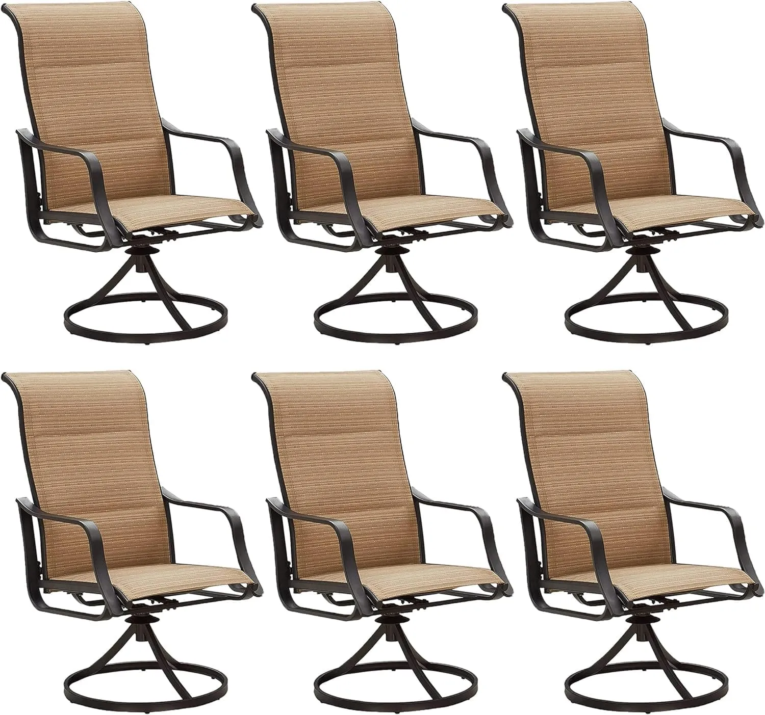 LOKATSE HOME 6 PCS Outdoor Patio Swivel Dining Set with Textilene High Back for Backyard Deck Lawn and Garden, Beige