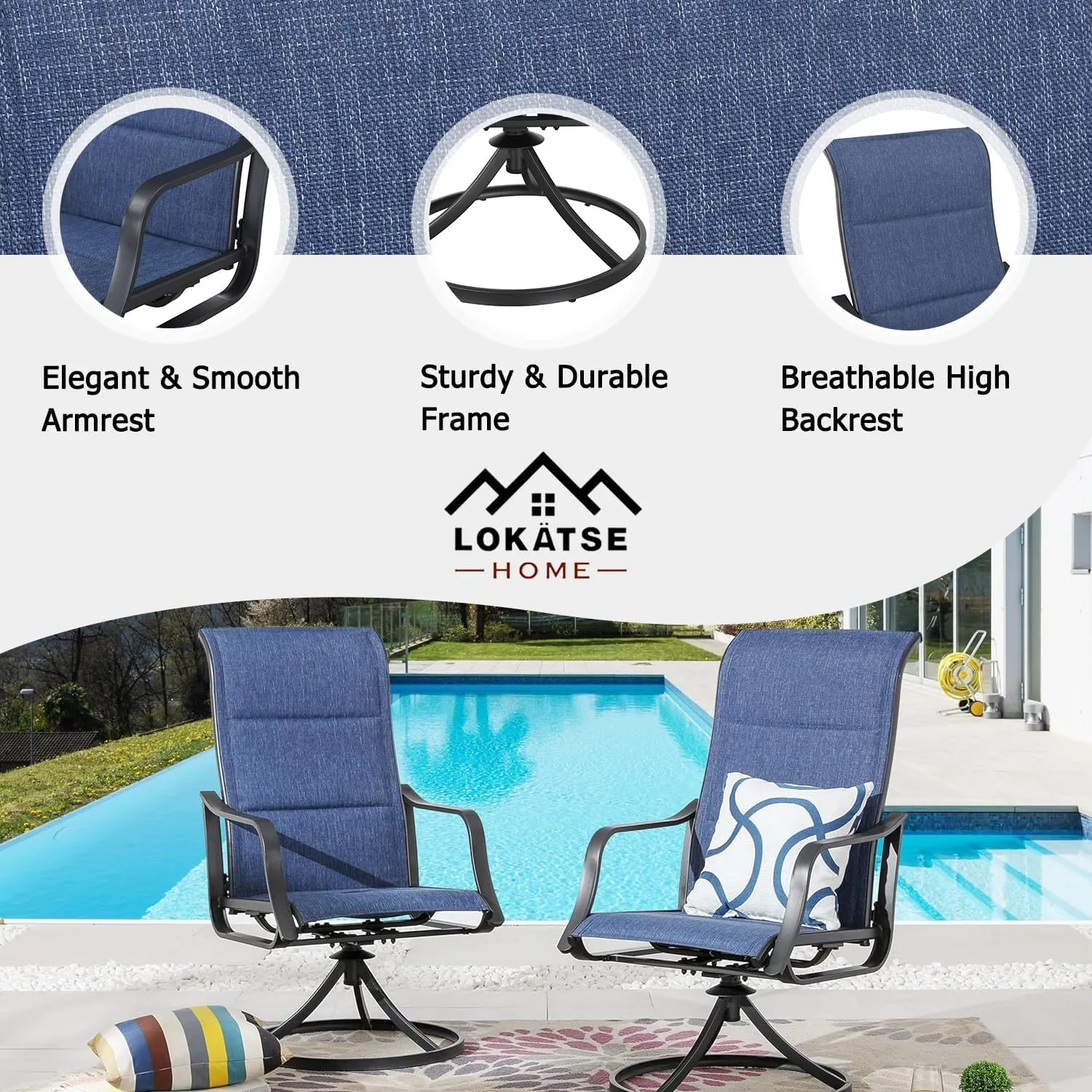 LOKATSE HOME 6 PCS Outdoor Patio Swivel Dining Set with Textilene High Back for Backyard Deck Lawn and Garden