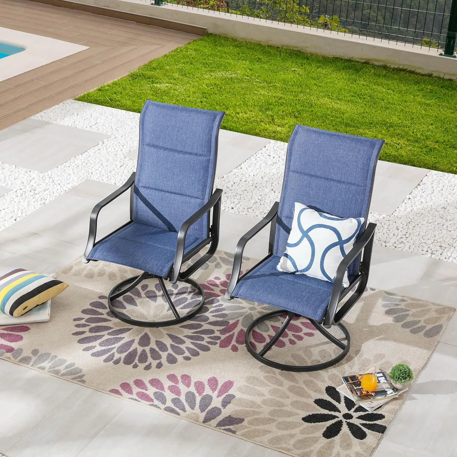 LOKATSE HOME 6 PCS Outdoor Patio Swivel Dining Set with Textilene High Back for Backyard Deck Lawn and Garden