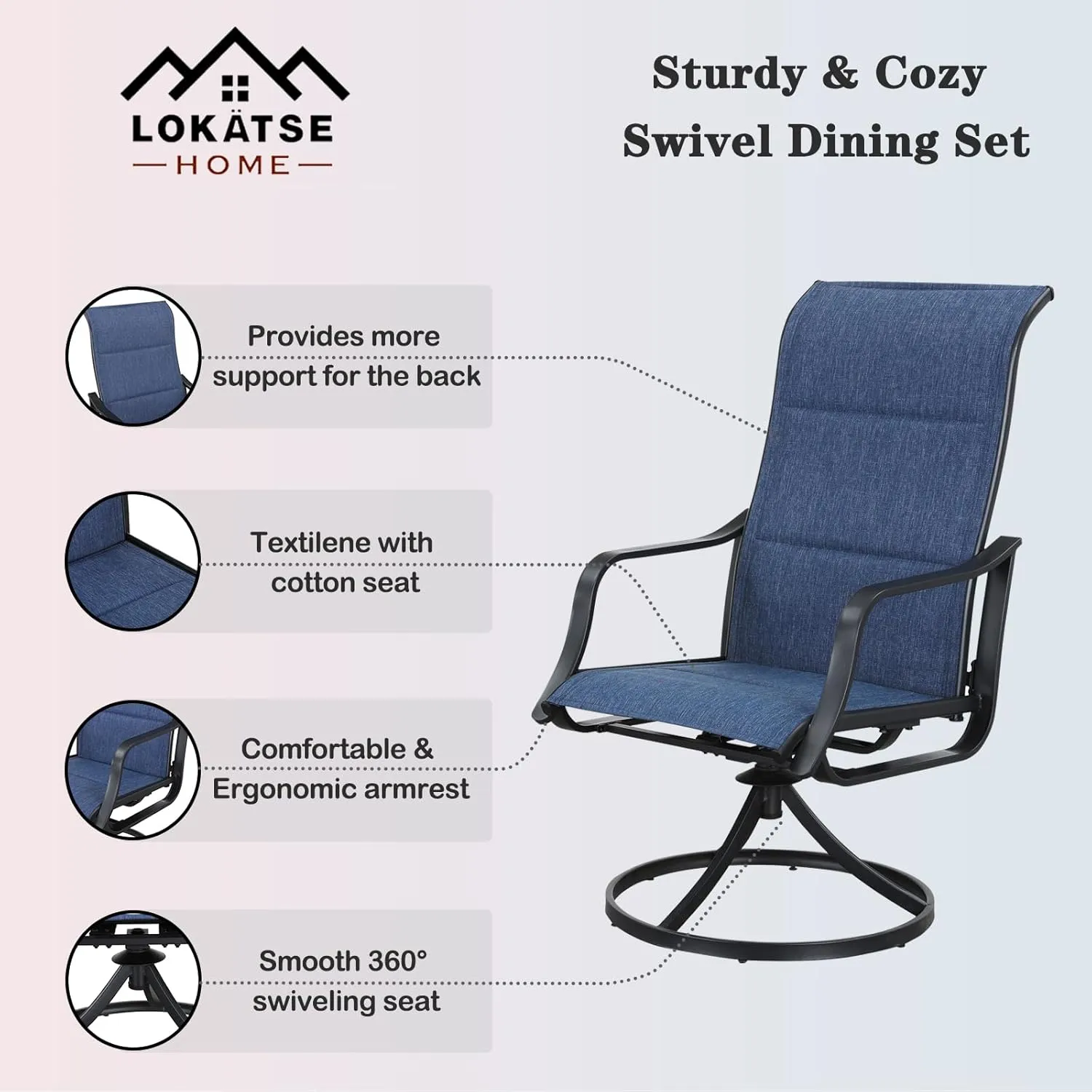 LOKATSE HOME 6 PCS Outdoor Patio Swivel Dining Set with Textilene High Back for Backyard Deck Lawn and Garden