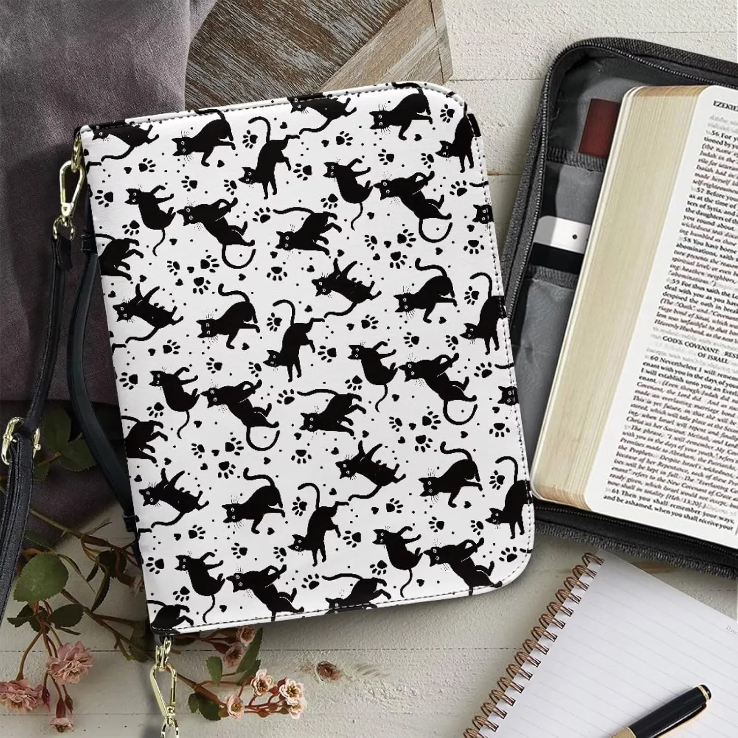 Lotusorchid Bible Cover Bag for Women, Men Bible Accessories with Handle, Bible Carrier Tote with Detachable Shoulder Strap
