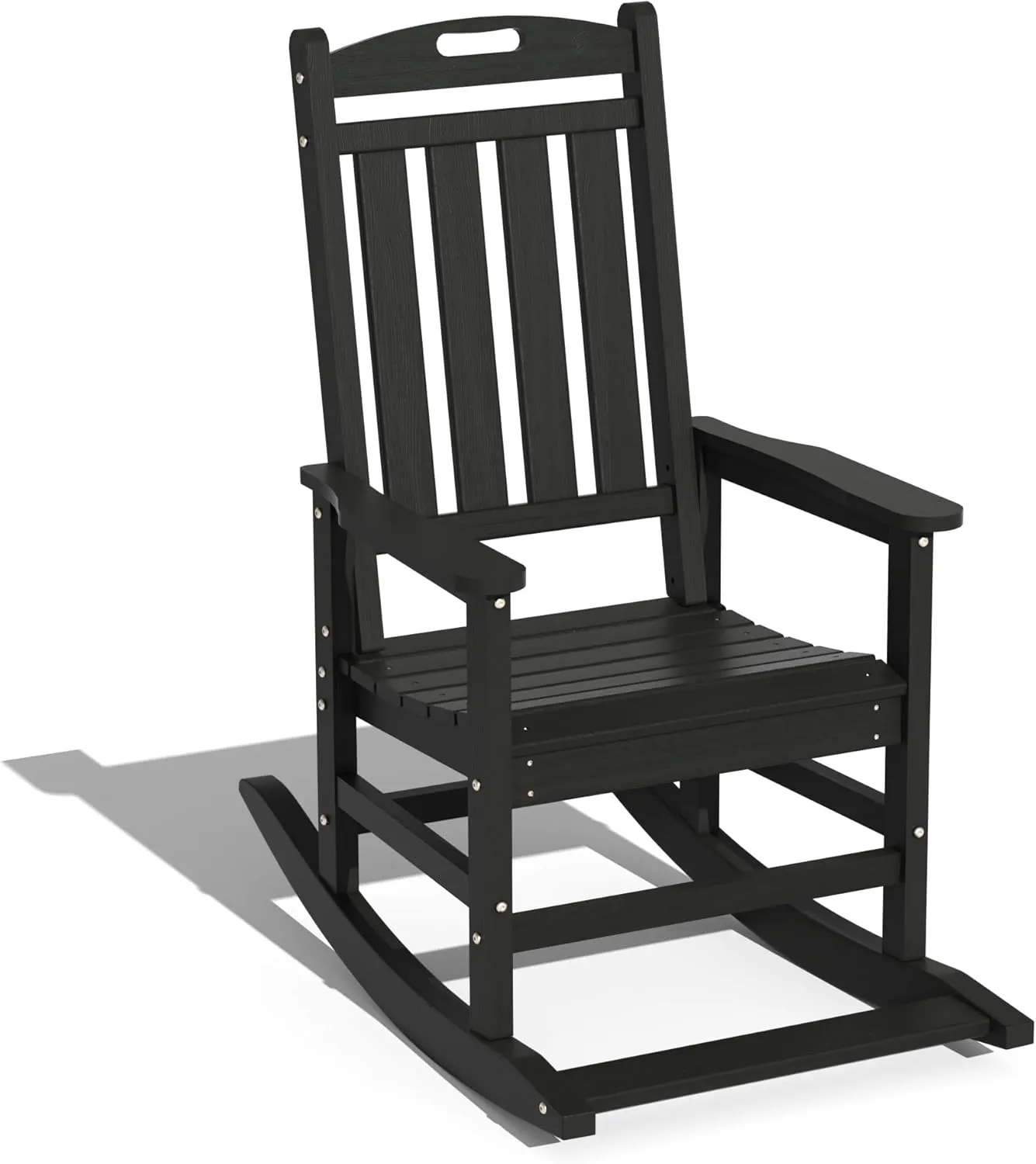 LOUNZY Outdoor Rocking Chair, HDPE Patio Rocking Chair with Footboard for Adults, All Weather Heavy Duty Front Porch Rocker, Black