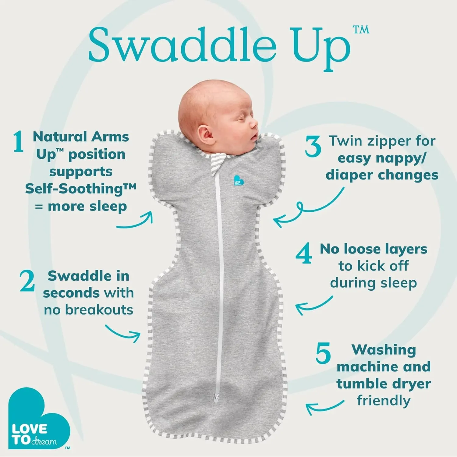 Love to Dream Swaddle Up, Arms Up Position, Light and Ultra Breathable Cotton, Versatile Wearable Blanket Spring, Summer, Sleep Bag - 0.2TOG, 5-8.5lbs, You are My White