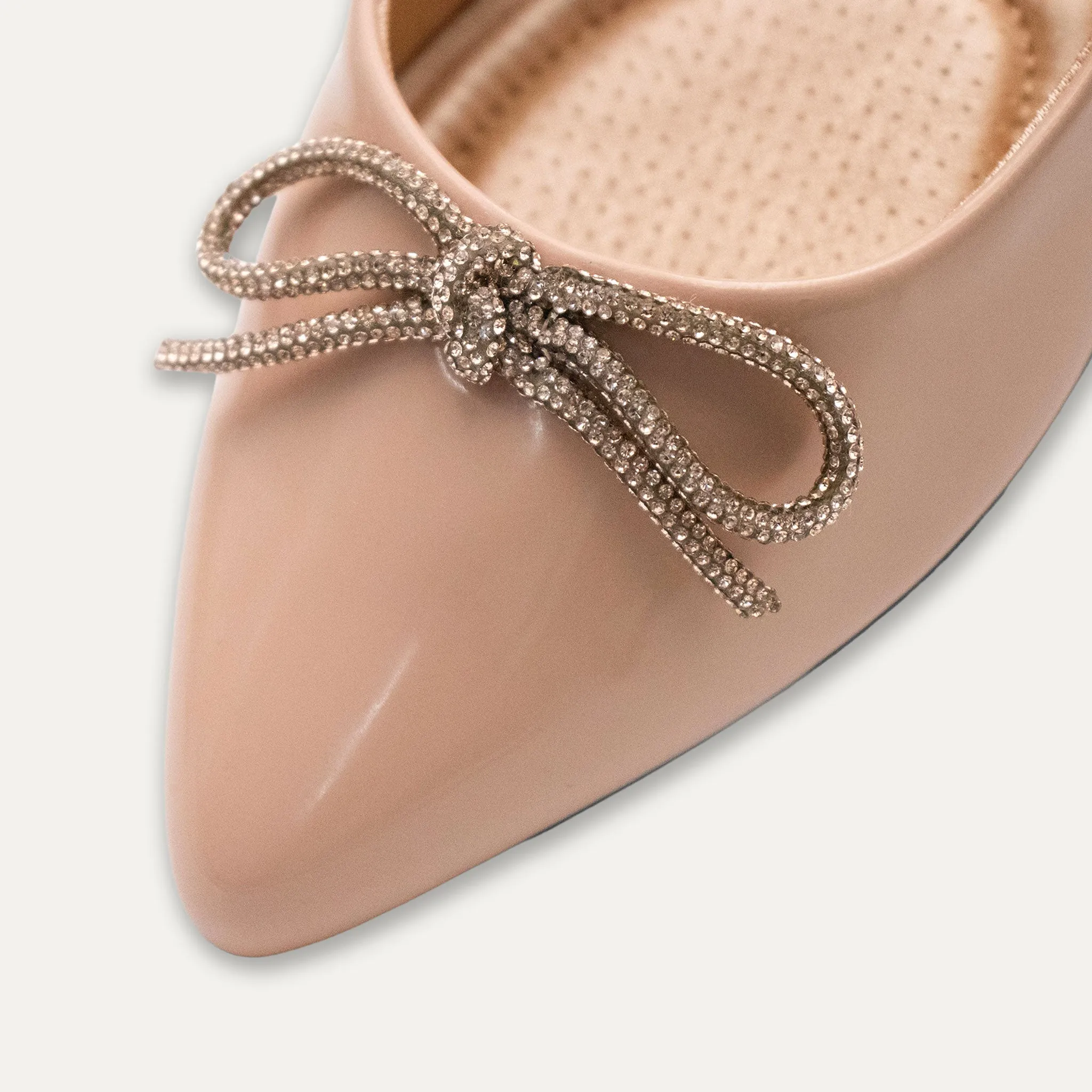 Luciana Crystal Bow Pele Pointed Toe Flats