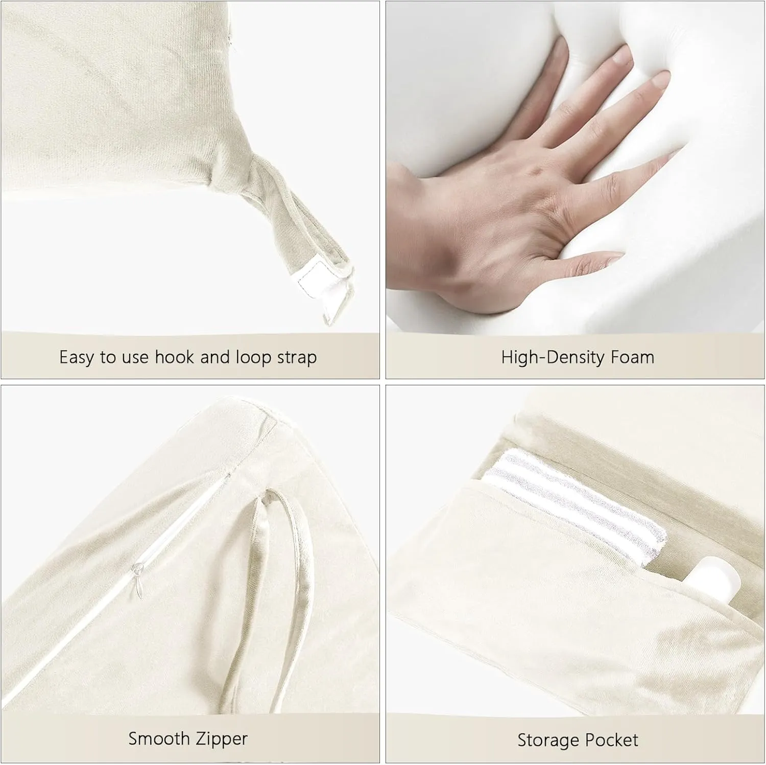Lucky Monet 5Pcs Glider Rocker Replacement Cushions - Velvet Glider Cushions Replacement Set with Side Storage Pockets, Thick Glider Chair Cushions Washable & Non Slip, Cushion ONLY - Beige