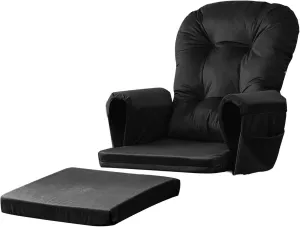 Lucky Monet 5Pcs Glider Rocker Replacement Cushions - Velvet Glider Cushions Replacement Set with Side Storage Pockets, Thick Glider Chair Cushions Washable & Non Slip, Cushion ONLY - Black