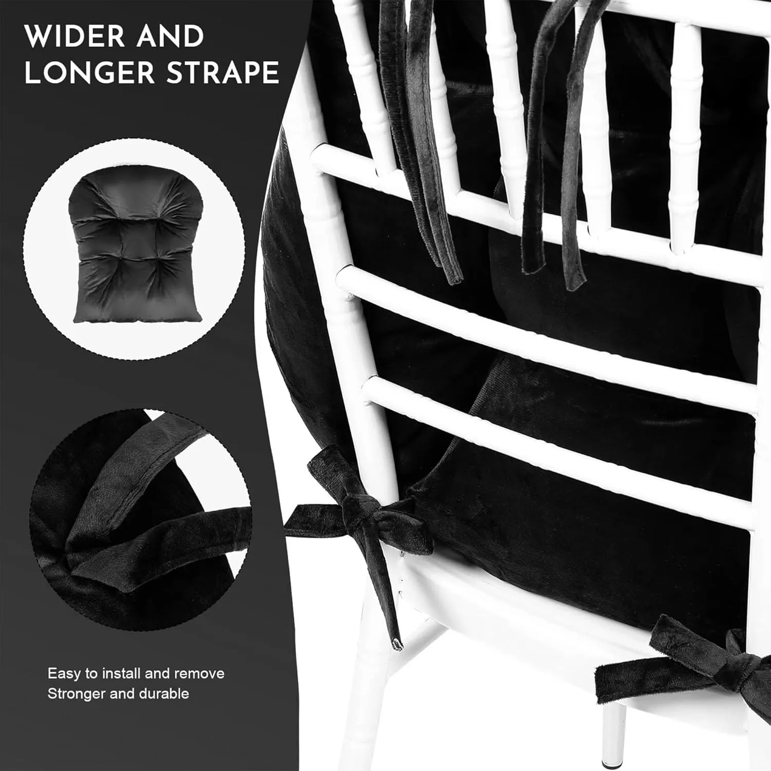Lucky Monet 5Pcs Glider Rocker Replacement Cushions - Velvet Glider Cushions Replacement Set with Side Storage Pockets, Thick Glider Chair Cushions Washable & Non Slip, Cushion ONLY - Black