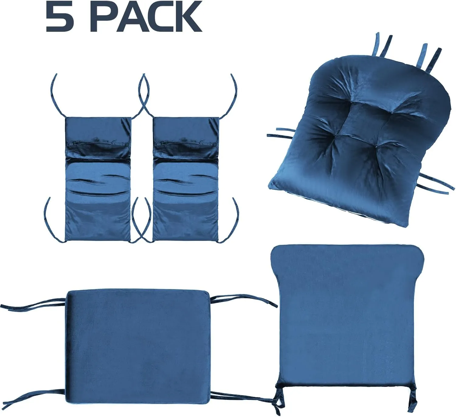 Lucky Monet 5Pcs Glider Rocker Replacement Cushions - Velvet Glider Cushions Replacement Set with Side Storage Pockets, Thick Glider Chair Cushions Washable & Non Slip, Cushion ONLY - Dark Blue