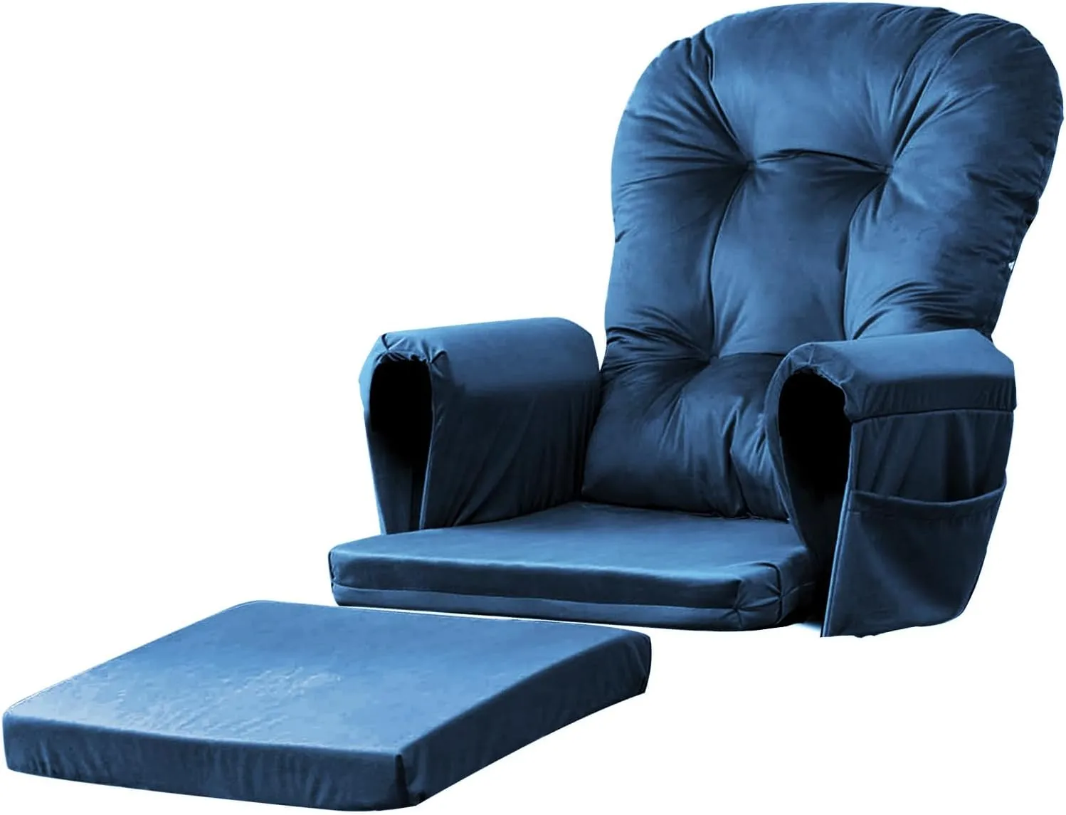 Lucky Monet 5Pcs Glider Rocker Replacement Cushions - Velvet Glider Cushions Replacement Set with Side Storage Pockets, Thick Glider Chair Cushions Washable & Non Slip, Cushion ONLY - Dark Blue
