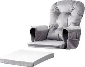 Lucky Monet 5Pcs Glider Rocker Replacement Cushions - Velvet Glider Cushions Replacement Set with Side Storage Pockets, Thick Glider Chair Cushions Washable & Non Slip, Cushion ONLY - Gray