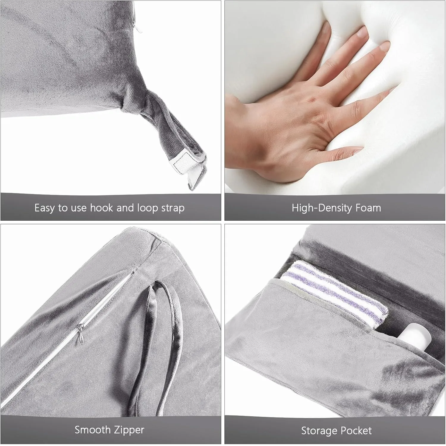 Lucky Monet 5Pcs Glider Rocker Replacement Cushions - Velvet Glider Cushions Replacement Set with Side Storage Pockets, Thick Glider Chair Cushions Washable & Non Slip, Cushion ONLY - Gray