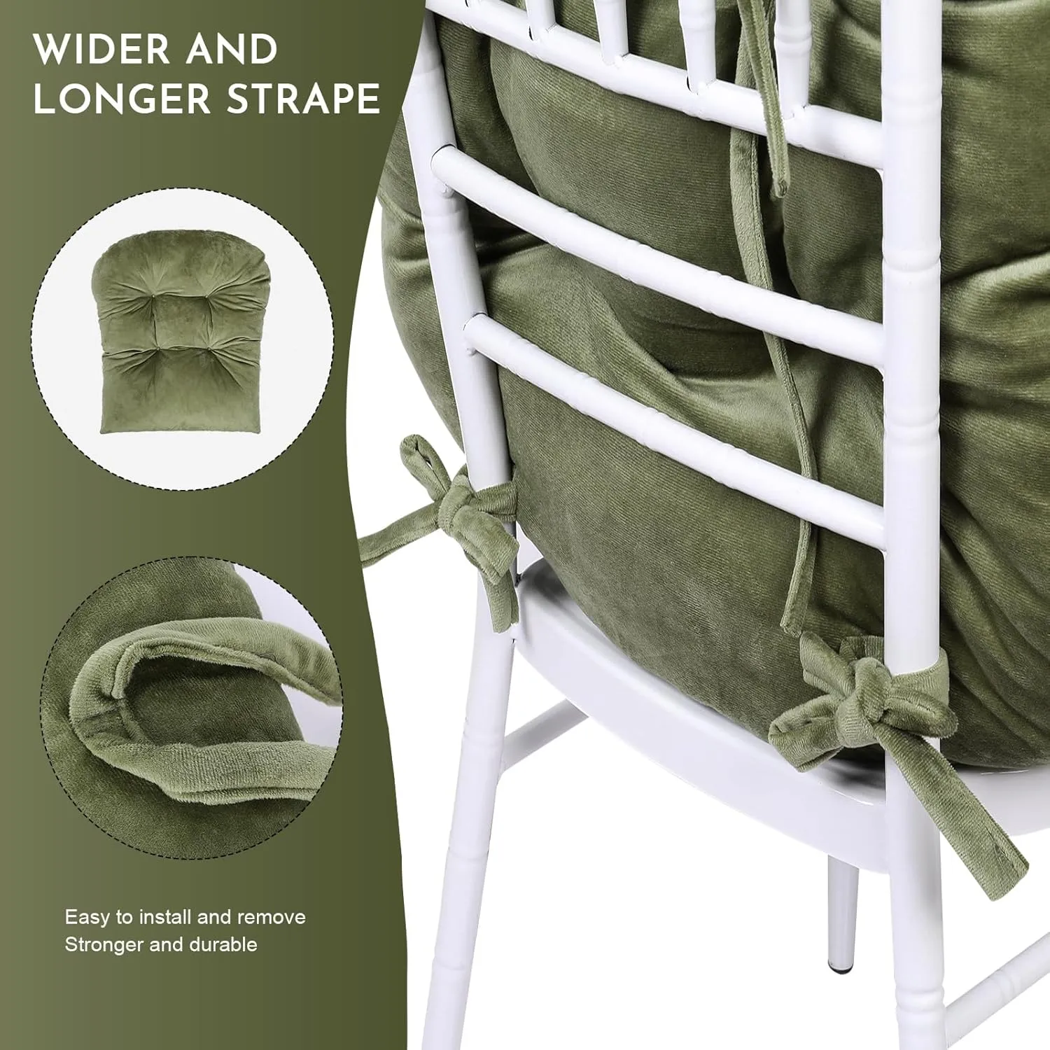 Lucky Monet 5Pcs Glider Rocker Replacement Cushions - Velvet Glider Cushions Replacement Set with Side Storage Pockets, Thick Glider Chair Cushions Washable & Non Slip, Cushion ONLY - Green