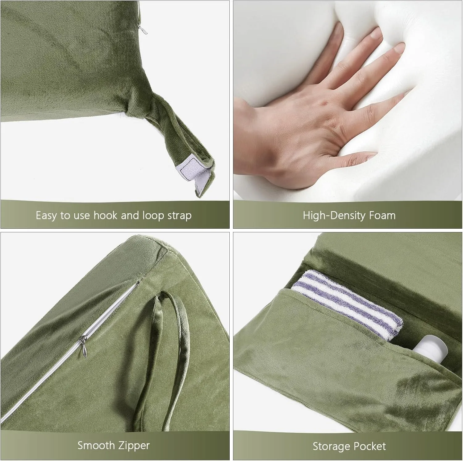 Lucky Monet 5Pcs Glider Rocker Replacement Cushions - Velvet Glider Cushions Replacement Set with Side Storage Pockets, Thick Glider Chair Cushions Washable & Non Slip, Cushion ONLY - Green