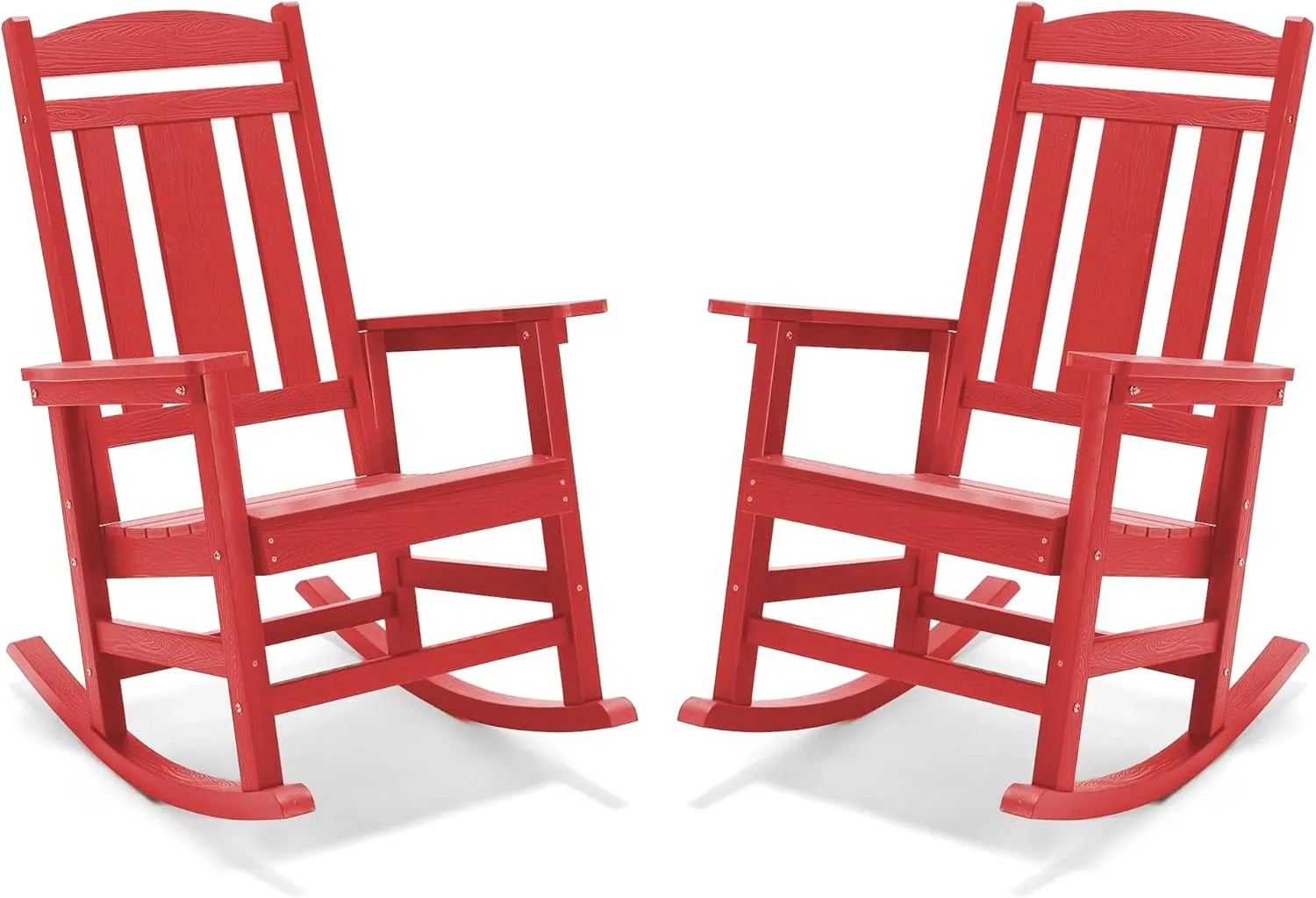 LUE BONA Outdoor Rocking Chairs Set of 2, HDPS Porch Rocker with High Back, Plastic Weather Resistant Rocking Chairs for Outdoor Indoor, Garden, Backyard, 350lb, Bright Red