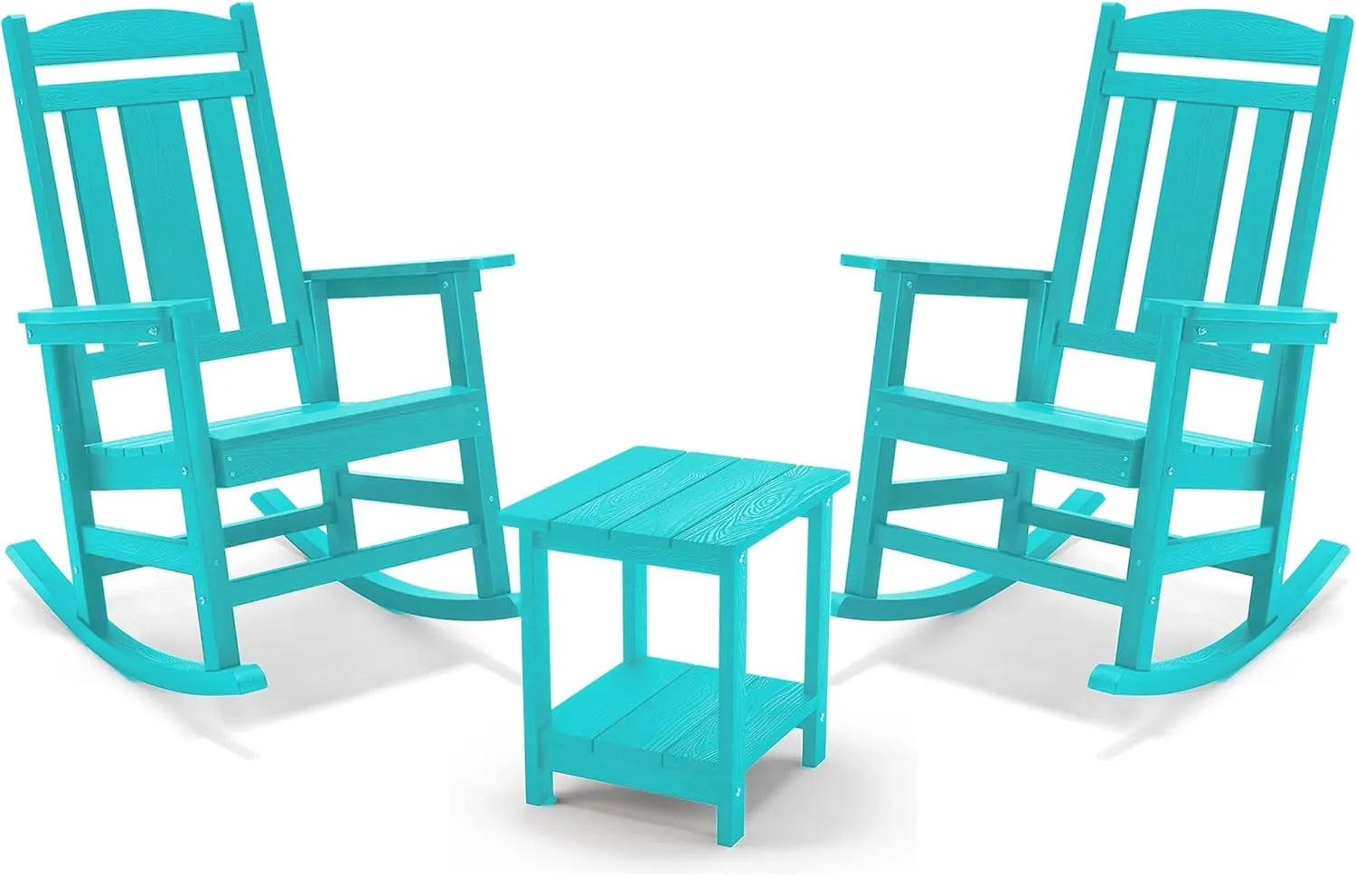 LUE BONA Outdoor Rocking Chairs Set of 2, HDPS Porch Rocker with High Back, Plastic Weather Resistant Rocking Chairs for Outdoor Indoor, Garden, Backyard, 350lb,Aruba Blue