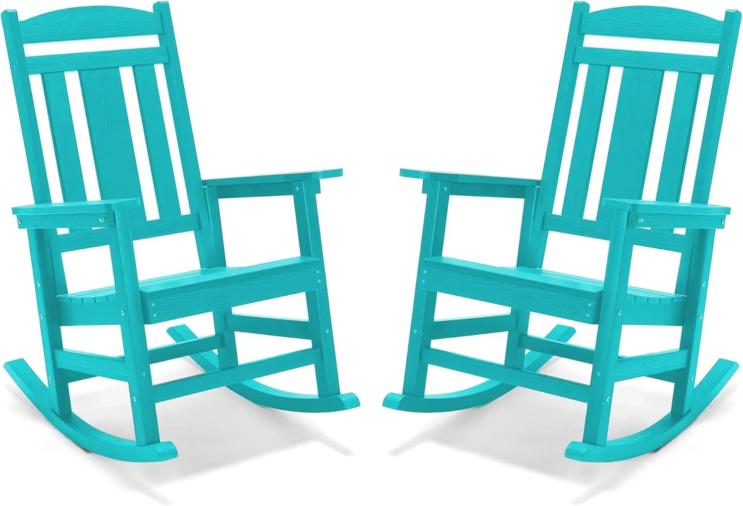 LUE BONA Outdoor Rocking Chairs Set of 2, HDPS Porch Rocker with High Back, Plastic Weather Resistant Rocking Chairs for Outdoor Indoor, Garden, Backyard, 350lb,Aruba Blue